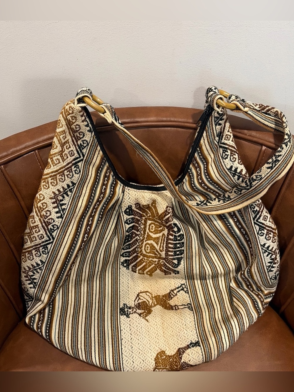 Handcrafted In Peru Shoulder Bag Wood Boho Hippie Bag Tote